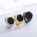 Personalized Fashion Rings for Men Set Black Epoxy Onyx Hexagon Stainless Steel Signet Jewelry Party Daily Wear Gift Finger Ring