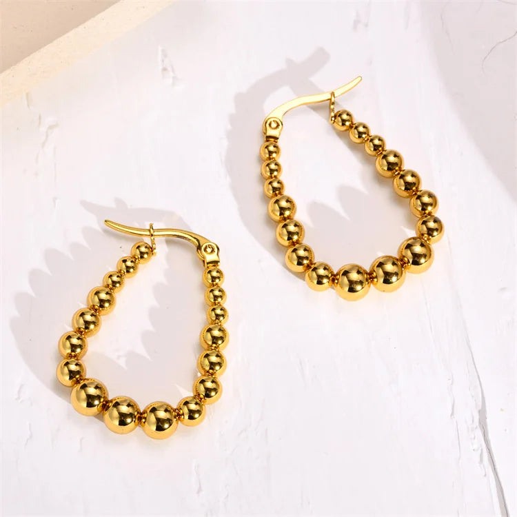 U Shape Gold Plated Beaded Earrings Handmade Stainless Steel Hoop Earrings