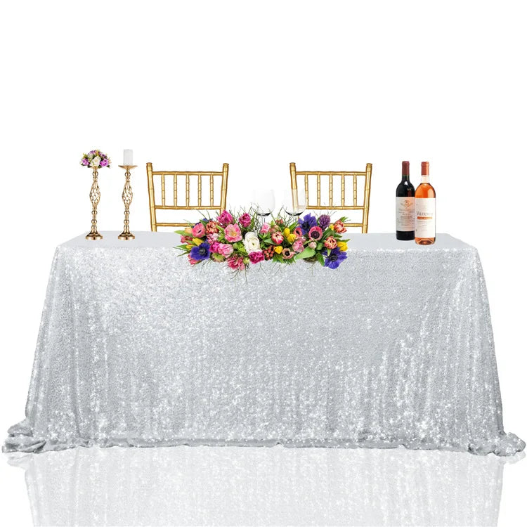 Wedding Birthday Party Tablecloth Rectangle Silver Sequin Tablecloth Sequin Table Linens Glitter Tablecloth Wholesales
