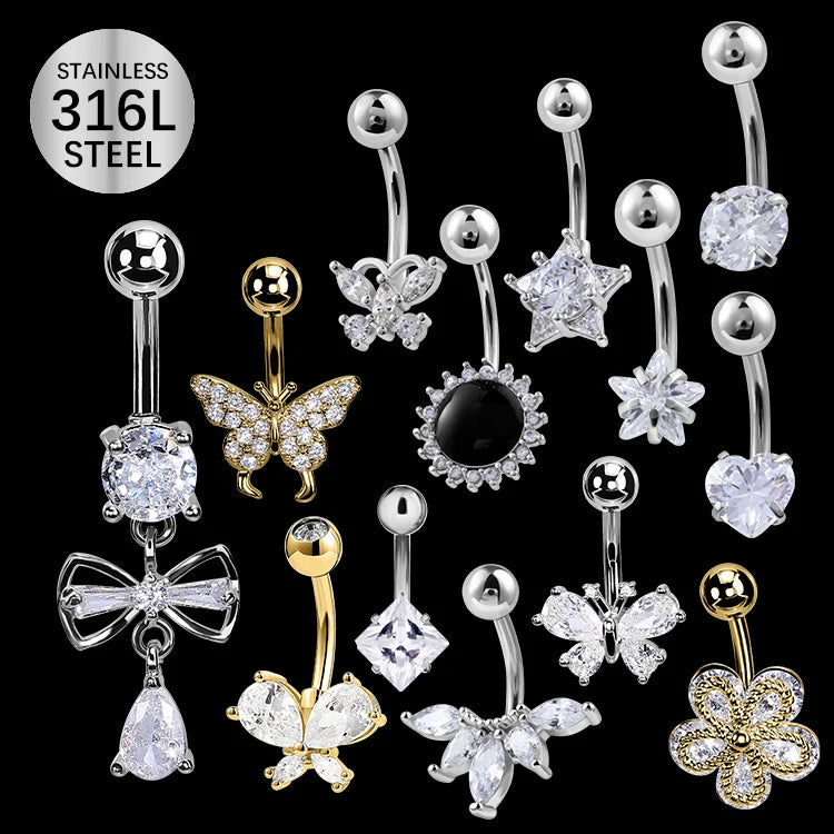 Belly Jewelry Stainless Steel Navel Rings Dangling Butterfly Belly Piercing Belly Button Ring Navel Rings Body Jewelry