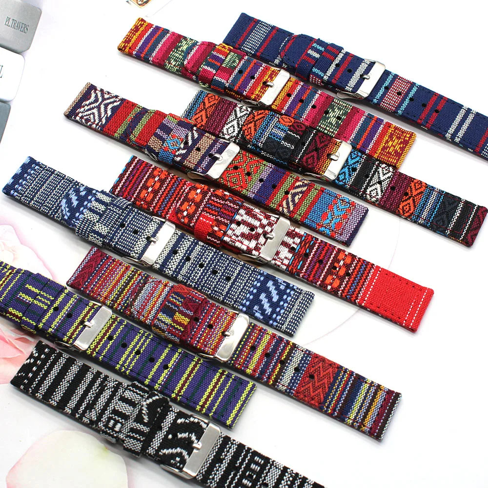 Classic Braided Woven Soft Breathable Two Piece Canvas Nylon Watch Straps 18 20 22 24mm Suitable for Different Kinds of Watches