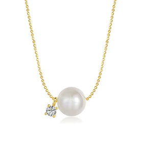 Rainbowking S925 Silver Pearl Collarbone Necklace Temperament Light Luxury Zirconia Niche Simple Pendant Design Sense of Jewelry