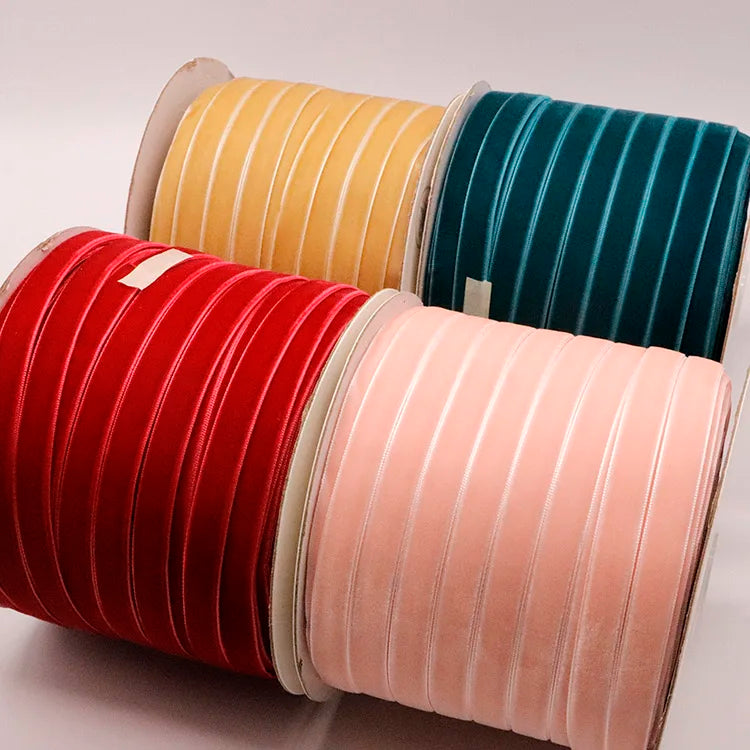 Stock Wholesale Good Quality 1cm 3/8inch Solid Color Single Face High Tenacity 100% Nylon Velvet Ribbon for Gift Package