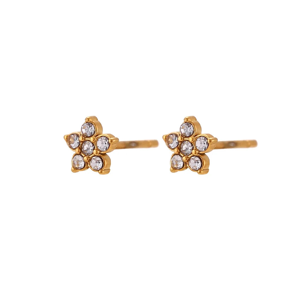 Ins Simple Light Luxury Earrings Jewelry Stainless Steel Plated 18K Mini Micro-Inlaid Zircon Pear Flower Stud