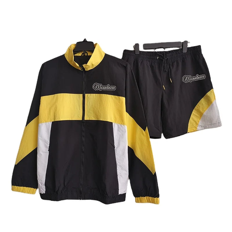 MOUNTNEVE Custom logo Jogging Suits Yellow Sports Sport Man Nylon Track Jacket Tracksuits Suit Windbreaker Short Set for Men