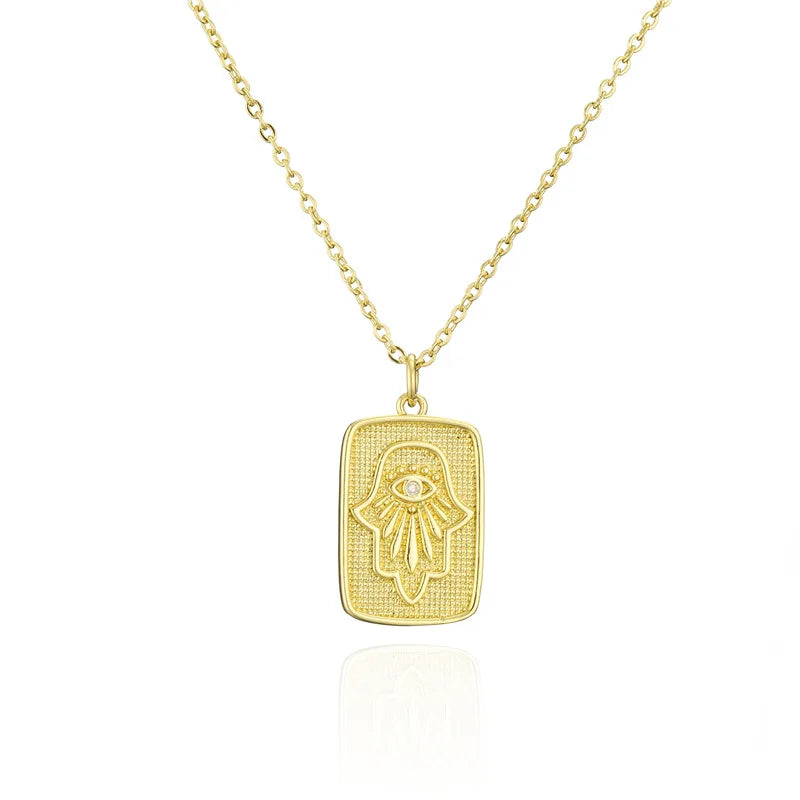Copper 18k Gold Plated Square Round Pendant Ins Style Evil Eye Necklace