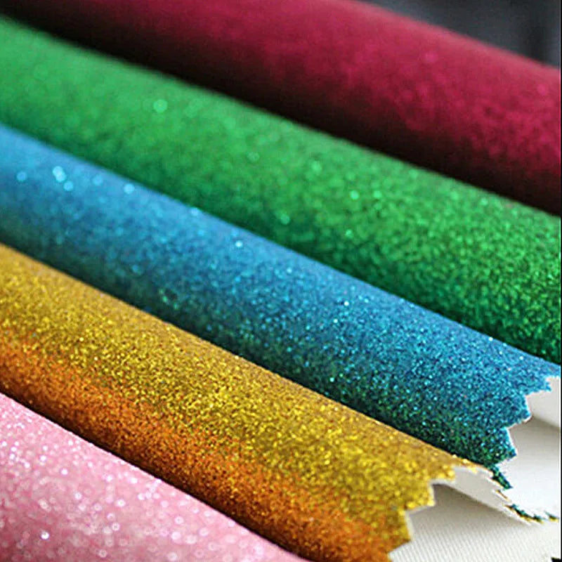 Solid Color Fine Powder Flash Glitter PU PVC Artificial Leather Coating Elastic Embossed for Shoes Garments Decorative Use
