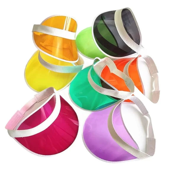 Stock UV Protection Plastic PVC Visor Cap Beach Airtop Sun Visor Hat Promotion Advertising Tuorist Team Cap Custom Logo