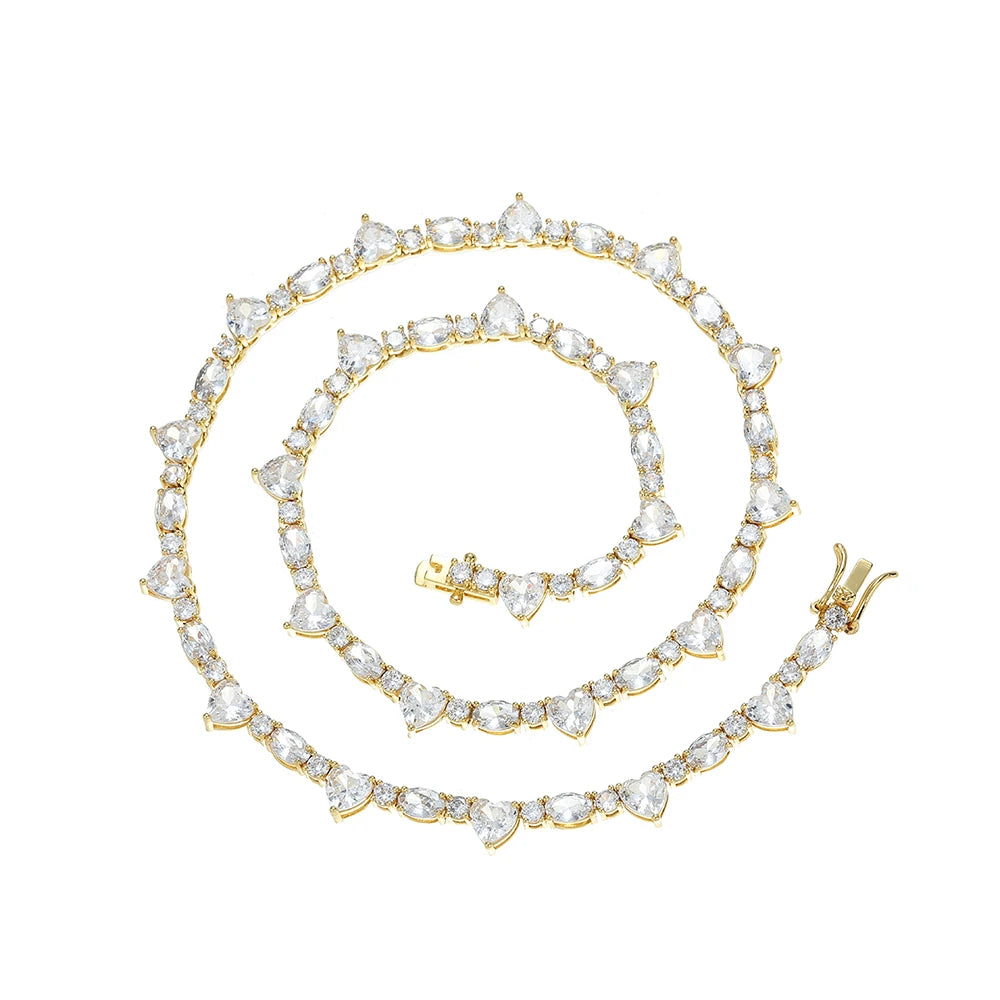 BC165 Women Necklace Heart Shape Round Shape Oval Shape CZ Tennis Chain Necklace