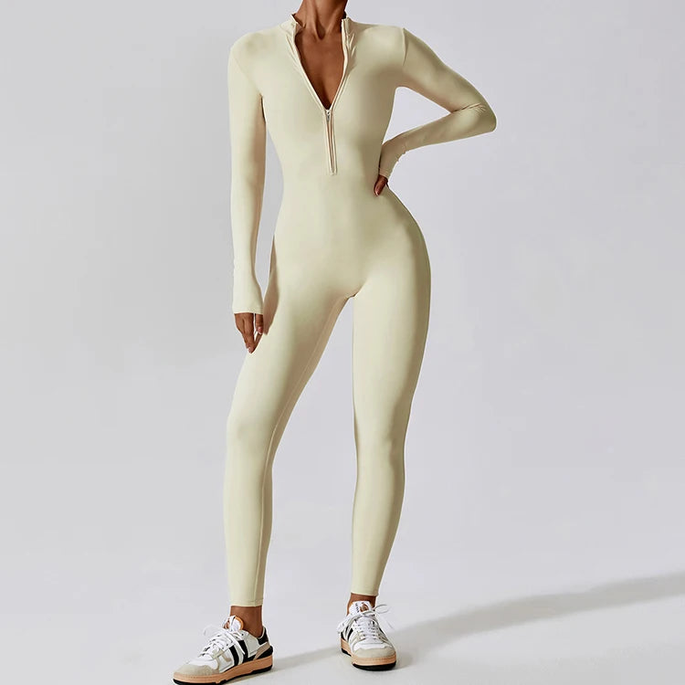 Fashion Custom logo Gym Jumpsuit Women Fitness Long Sleeve One Piece Jumpsuit Women With Zipper