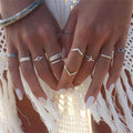 Free Sample Fashion Personality Women Rings Set 12pcs Bohemian V-shaped Twist  Simple Star Moon Ring Set