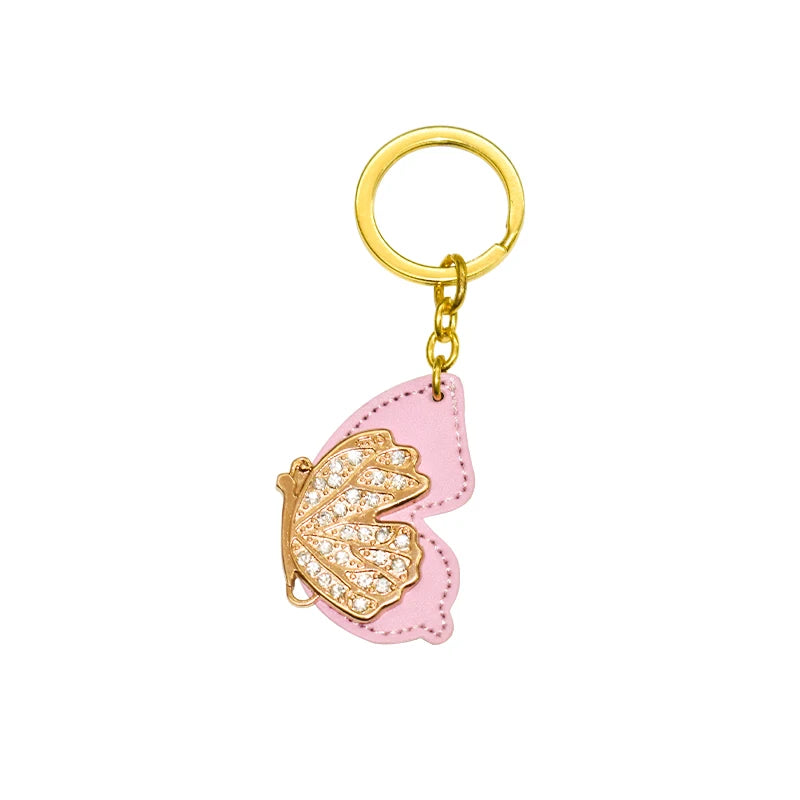 Custom Colored Butterfly Keychain Fashion Style PU Leather & Rhinestone Bling for Purses Made From Metal & Zinc Alloy