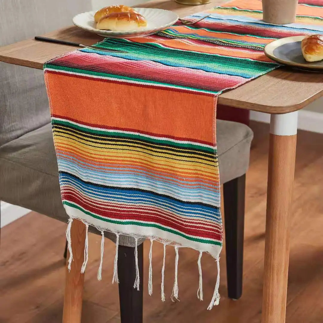 DaiRui Mexican Serape Blanket Outdoor Beach Mat Stripe Rainbow Tassel Throw Blanket