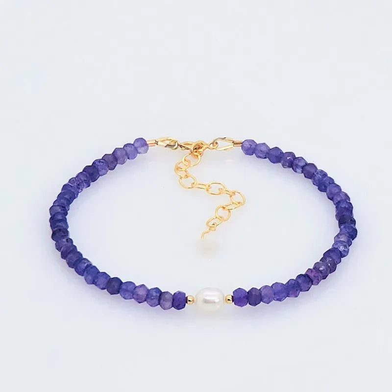 Zooying 2022 Blue Natural Stone Classic Beads Elastic Bracelet Amethyst Main Stone Zinc Alloy for Wedding Anniversary Gift