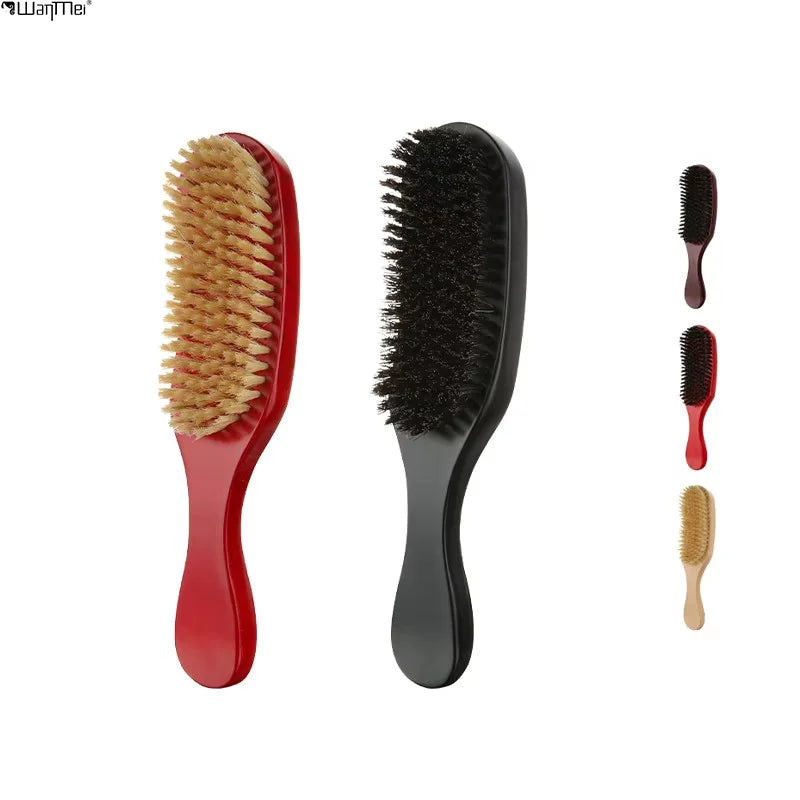 Wanmei Household Medium Hard 100% Boar Bristle Wave Brush with Long Handle Vintage Men's Wood Hair Brush Wooden Comb