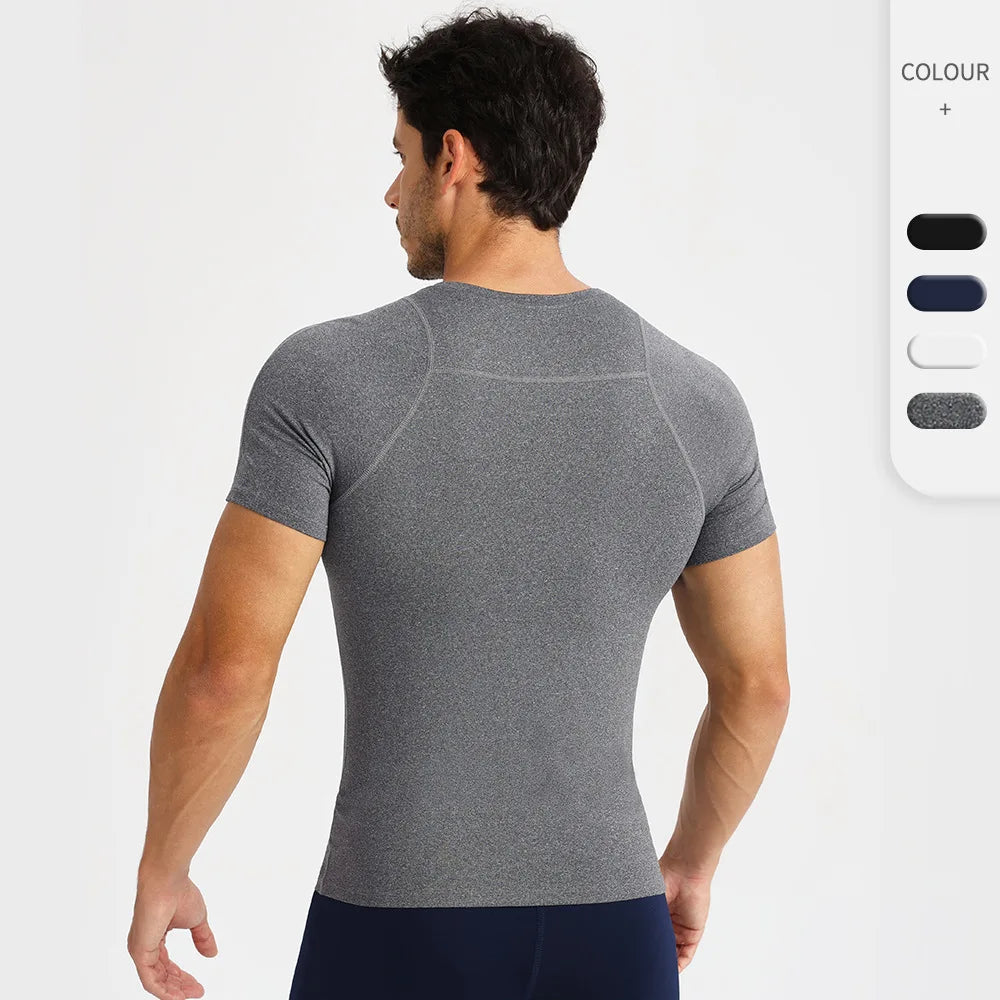 Men's Skinny Gym Short Sleeve High Elastic Breathable Quick Drying Clothes Moisture Wicking Running Training Sports T-Shirt
