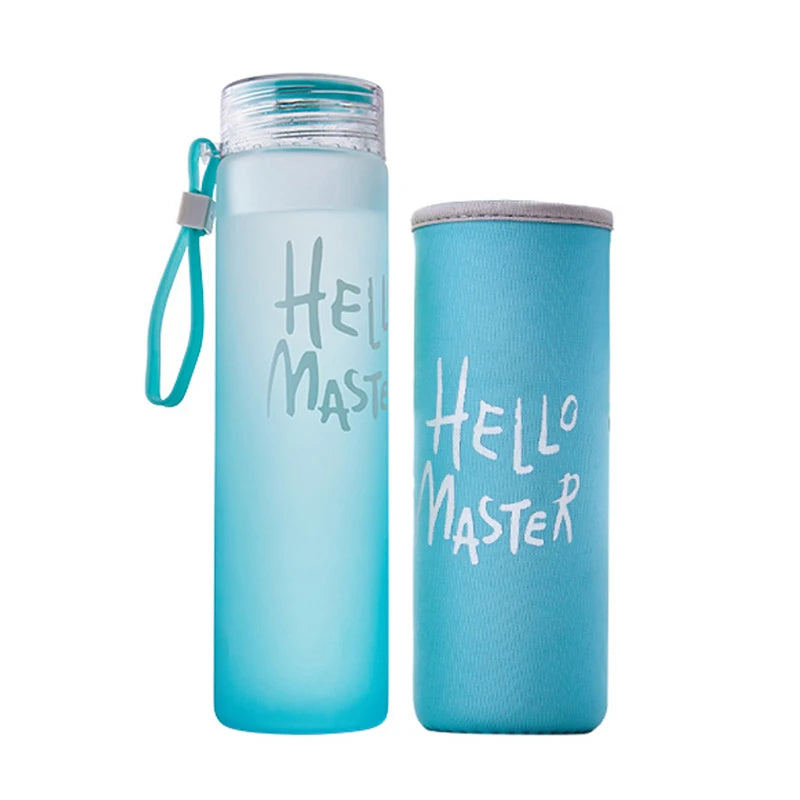 Madou 500ml Borosilicate Sports Bottle Direct Drinking Customizable Stylish Cloth Cover BPA Free Lid Frosted Colorful Sports
