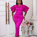 Summer Lantern Sleeve Rose Hollow Out Sexy Midi Women Cocktail Dresses