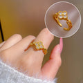 18k Gold Plated Zircon Crystal Flower Adjustable Opening Rings for Women Wedding Engagement Index Finger Jewelry