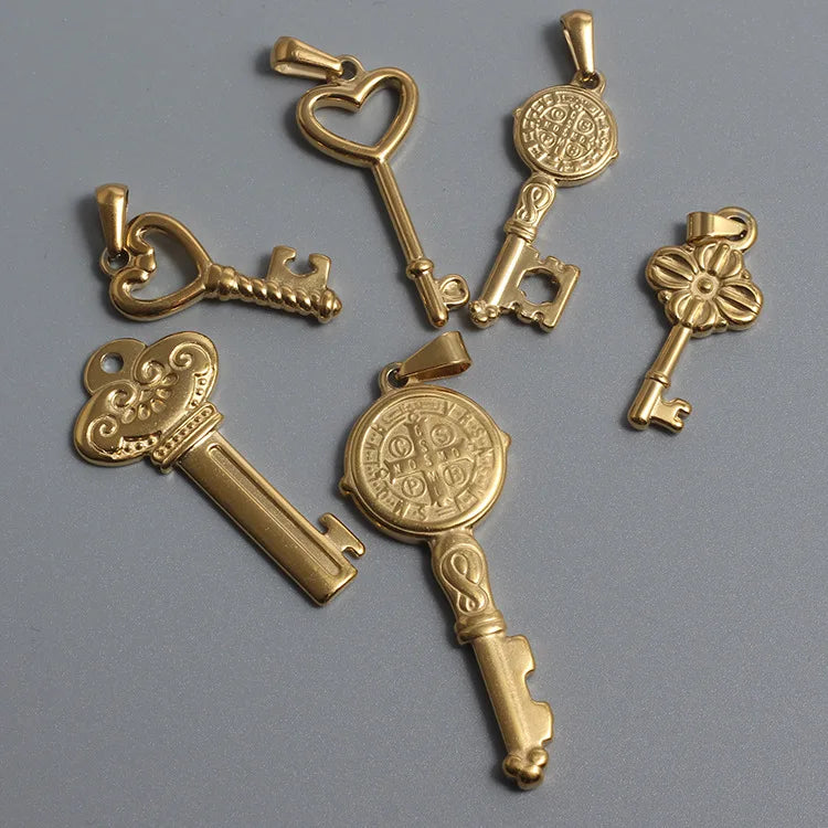 DIY Charms Accessories Stainless Steel 18K Gold Filled Heart Key Pendants Necklace
