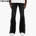 Vintage Streetwear Long Draw String Men's Y2k Jeans Manufacturer Custom Shiny Rhinestone Side Snap Flare Jeans