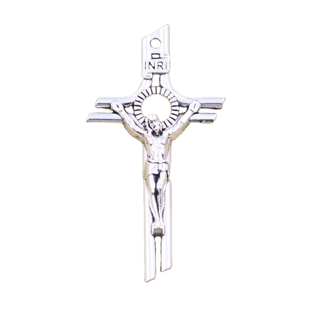 Antique Silver 60x39mm St Benedict Rosary Accessories Charms Jesus Crucifix Cross Pendants