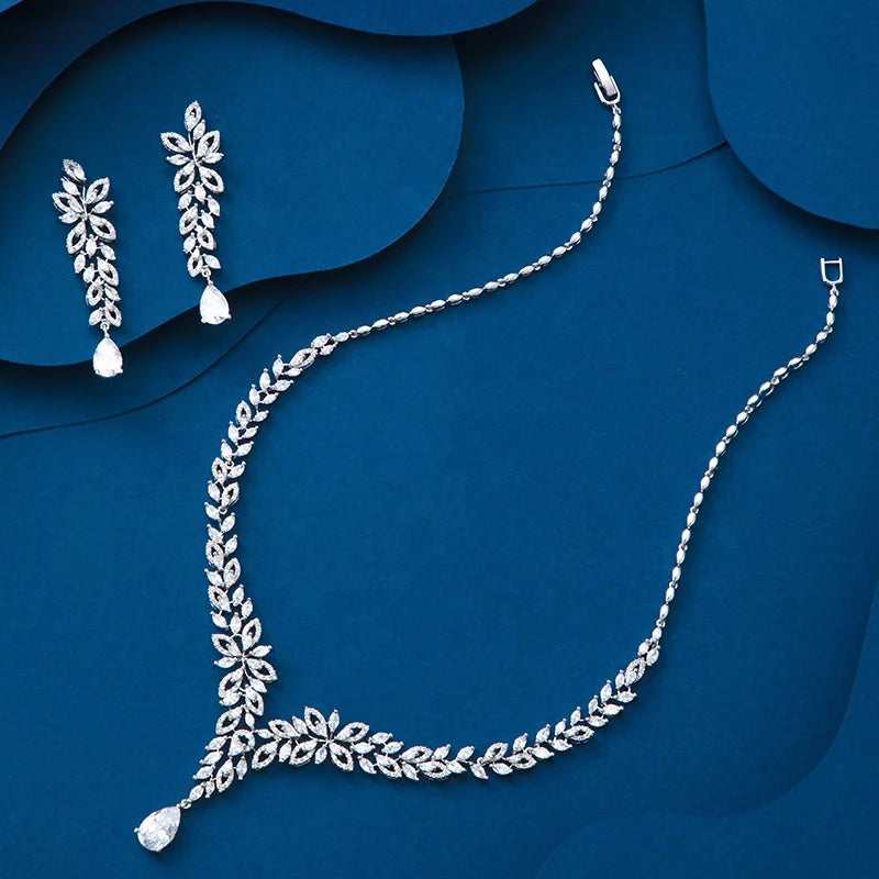 Wholesale Romantic Style Copper Zircon Jewelry Set for Women for Bridal Weddings Parties Anniversaries Fashionable for Girls