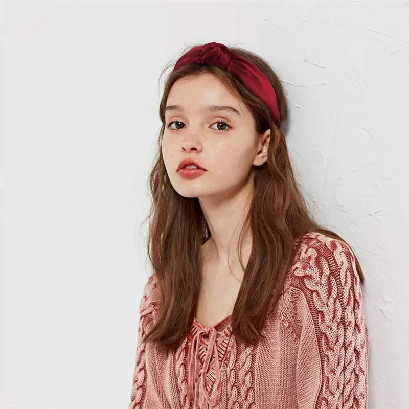 Wholesale Vintage Women Satin Headband Knotted Hair Band Silk Headbands for Girls Women Hair Accessories