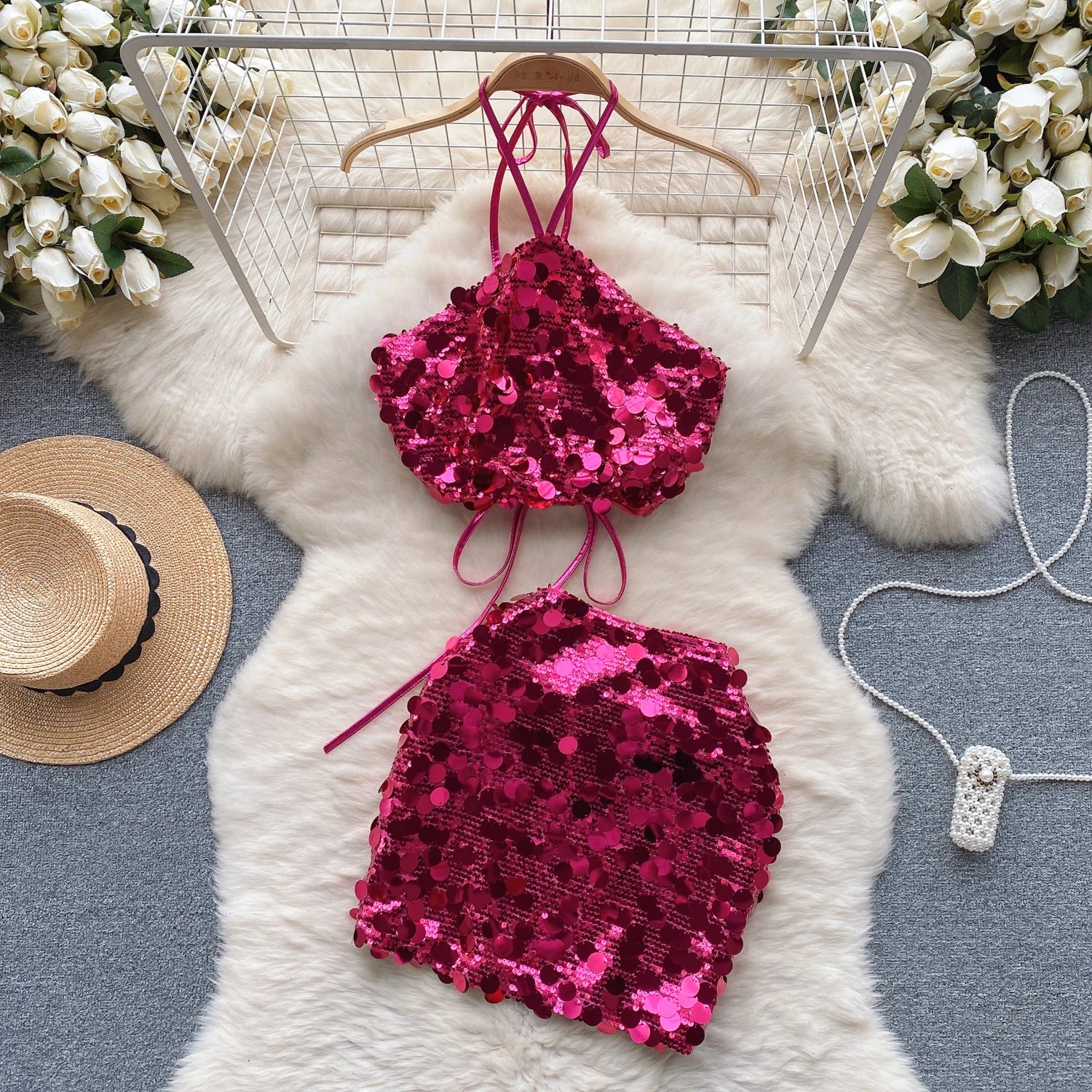 High Quality Summer Basics 2 Piece Set for Women Sleeveless Crop Top and Skirts Set Clothing Wholesale