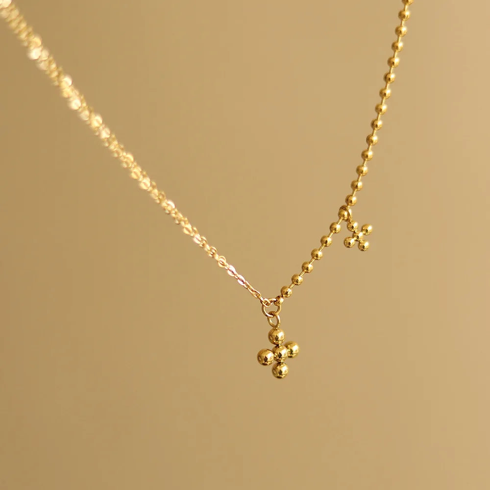 Waterproof 14K 18K Gold Plated Bead Strips Necklace Stainless Steel Jewelry Cross Pendant Beaded Necklace for Women