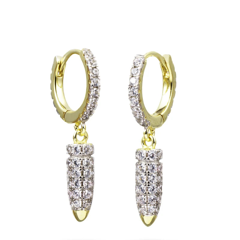 Jasen Popular Design S925 Sterling Silver Children's Huggie Drop Earrings Zircon/Moissanite Hiphop Style Anniversary Fashion