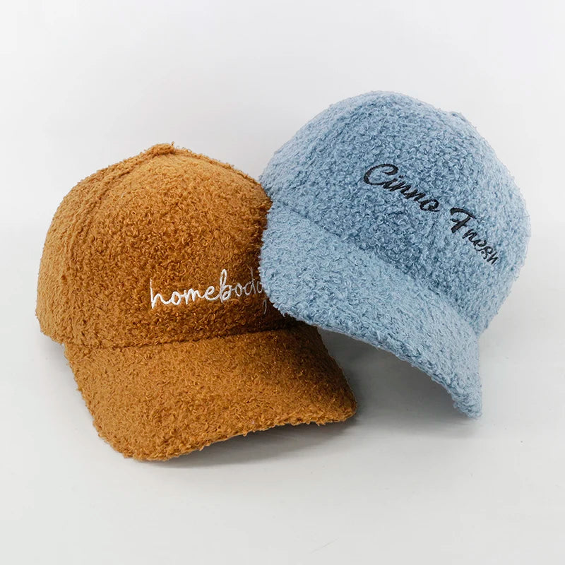Custom Embroidery Logo Design Winter Warm Fluffy Dad Hats Faux Teddy Fur Baseball Cap for Women