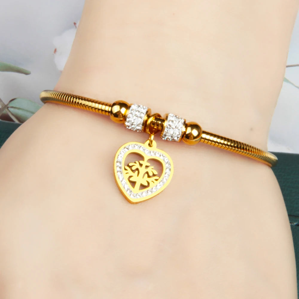 Women's Jewelry Gift Accessories Cute Artistic Diamond-shaped Small Tree Gold-plated Stainless Steel Bracelet