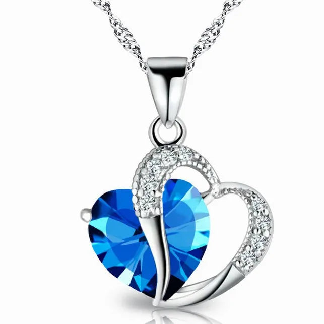 Fashion Lady Charm Chain Jewelry Zircon Crystal Rhinestone Heart Pendant Necklace
