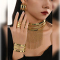 A Collection of Simple and Fashionable Brass Tassel Necklaces and Bracelets for Women Featuring 18K Gold-plated