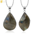 CSJA Wholesale Black Spectrolite Pendants Irregular Healing Stone Labradorite Energy Pendant Necklace for Women Men G419