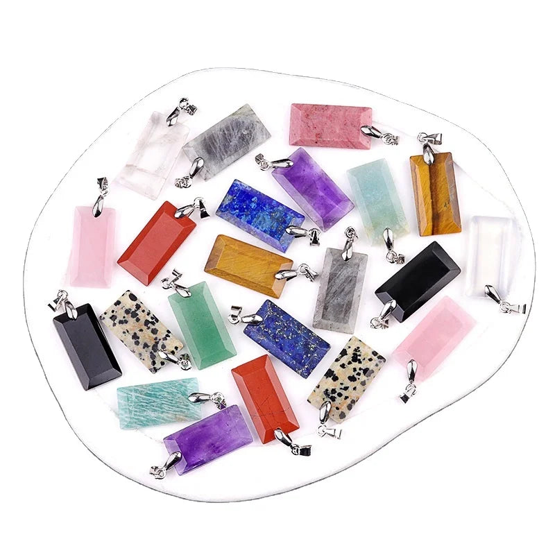 Wholesale Natural Amethyst Quartz Gemstone Faceted Rectangle Copper Clasp Pendant DIY Necklace Hanging Trendy Anniversaries