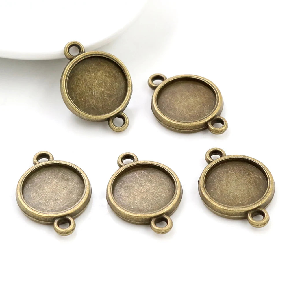 12mm Inner Size Antique Bronze Double Sides Cabochon Base Cameo Setting Charms Pendant Blank Bezel Trays