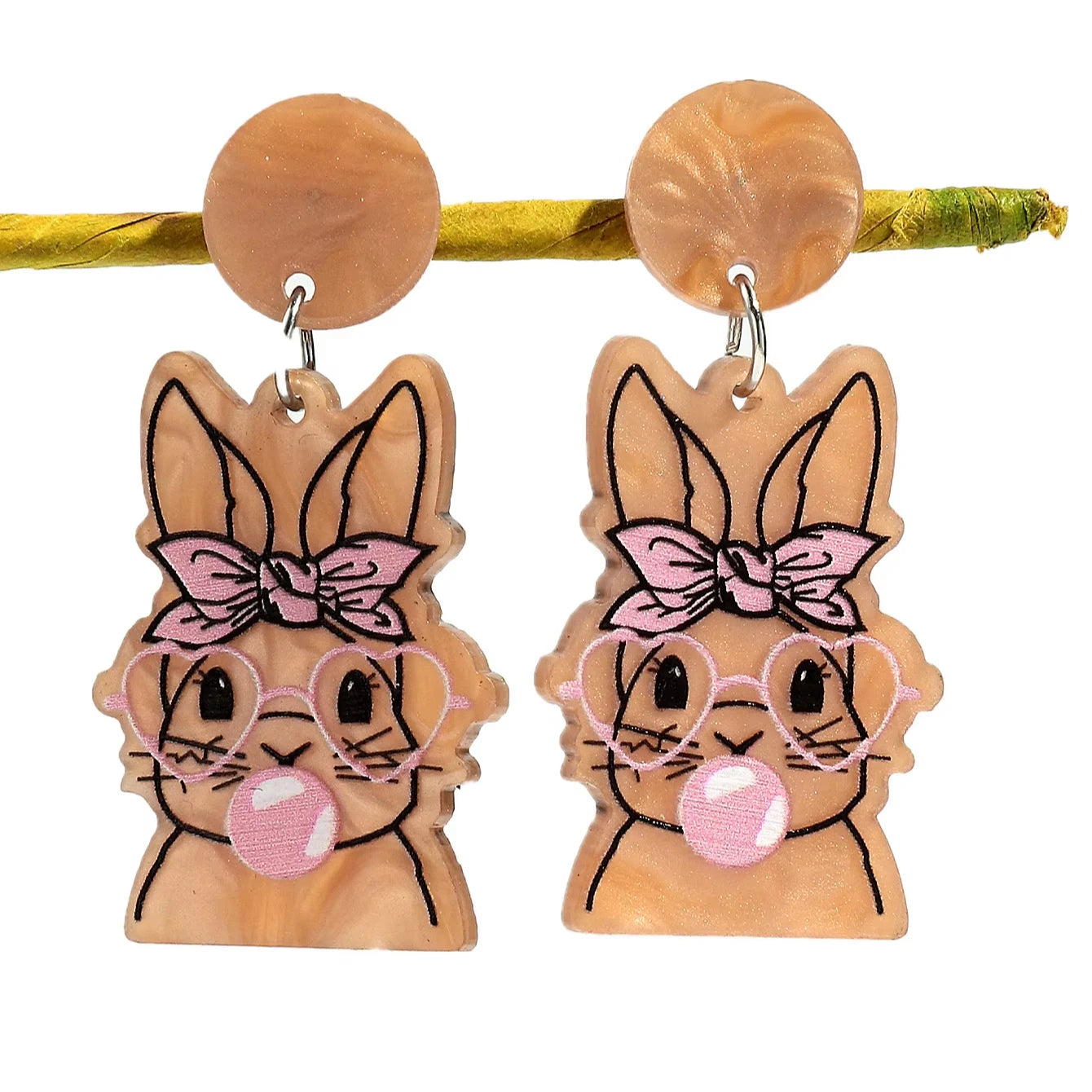 Wholesale Easter Cute Blown Bubble Bow Bunny Acrylic Drop Earrings Manufacturers' Holiday Wear Fashion Accessories