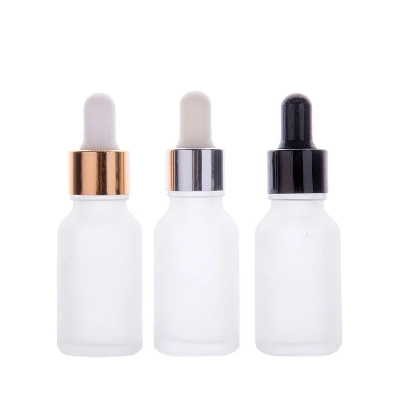 15ML Transparent Frosted Essential Oil Bottle Oval Glass Cosmetic Bottle with Dispensing Aluminum Dropper and Glue Head