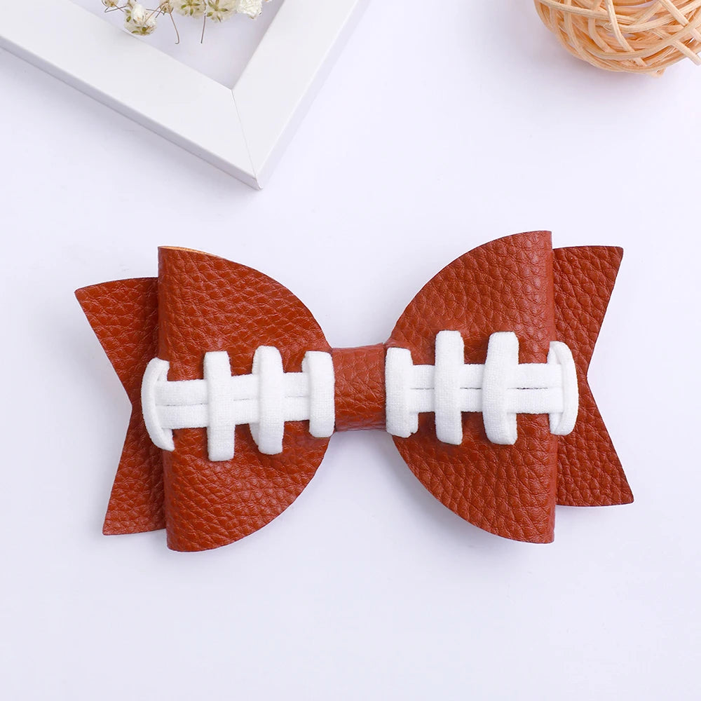 CN Leather Hair Bows Baseball Hair Clip for Kids Girls Sports Hair Accessories