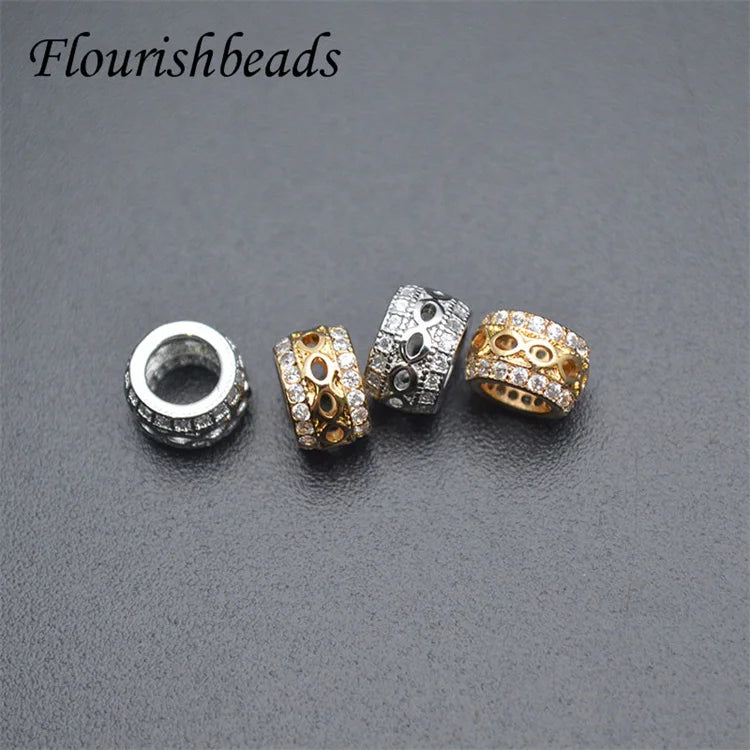 Jewelry Accessories 18K Gold Rhodium Plated Round Shape Hollow CZ Pave Spacer Beads for Bracelet Necklace Making