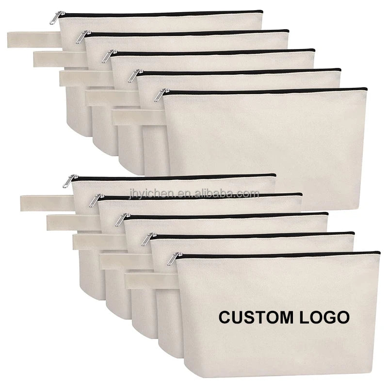 Custom Logo Printed Cotton Zipper Bag for Cosmetic Thick Canvas Zipper Pouch for Wrench