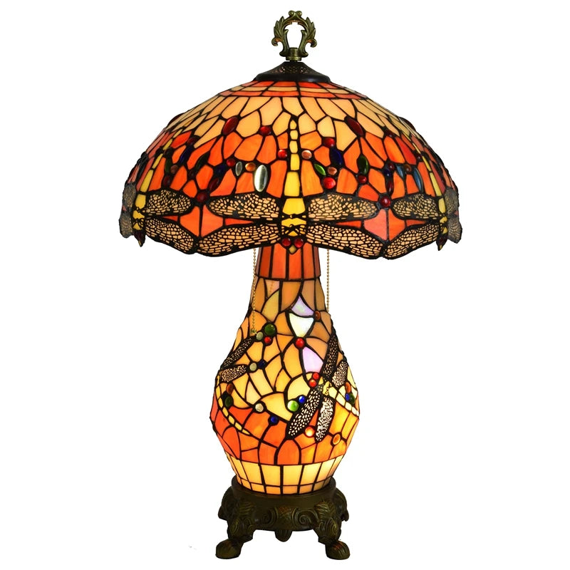 16 Inch European Style Luxury Designer Led Table Lamp for Bedside Reading Room Vase Creative Tiffany Dragonfly Lamps