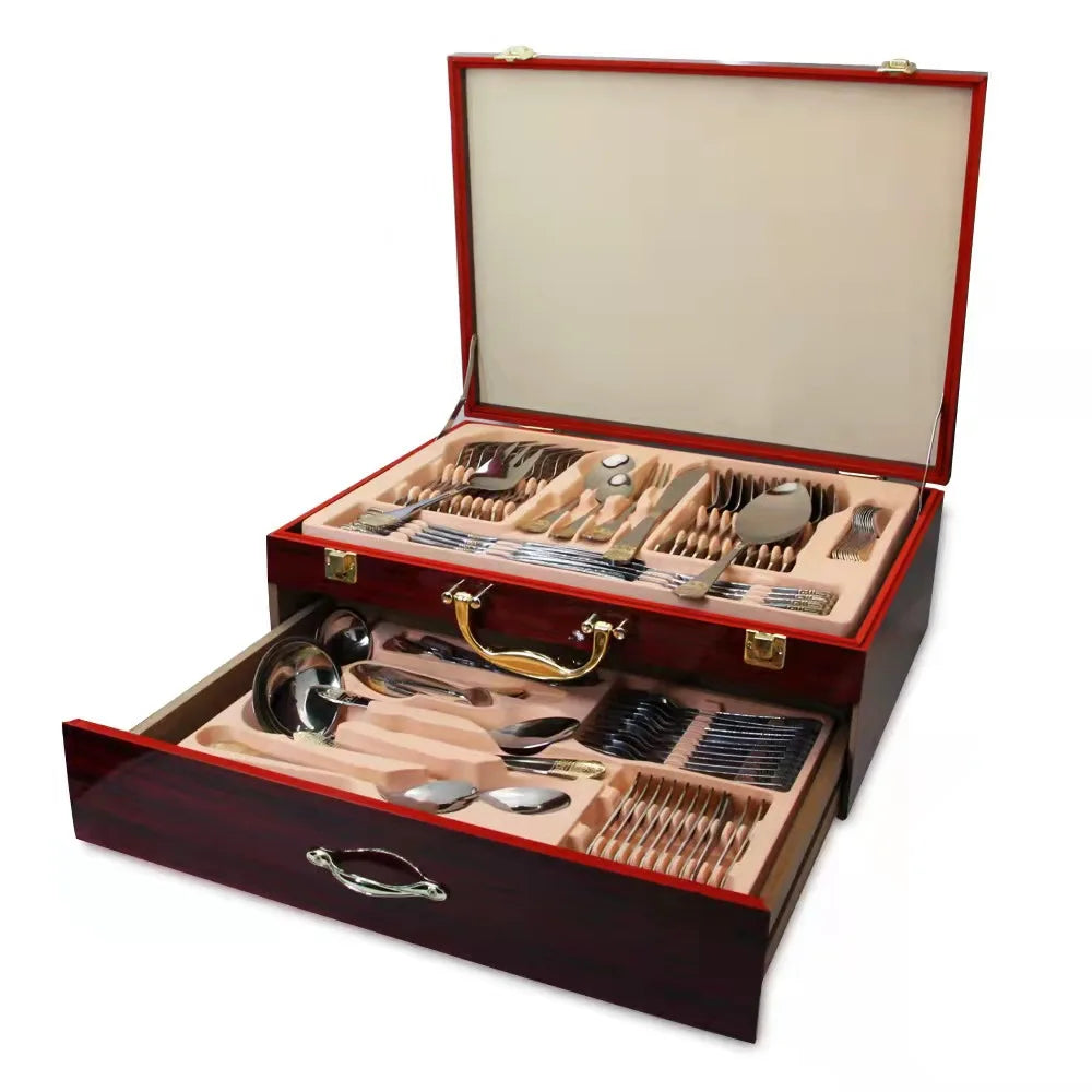 Sale Luxury Gold Restaurant Spoon Fork Knife Stainless Steel Cutlery 72pcs Set With Case