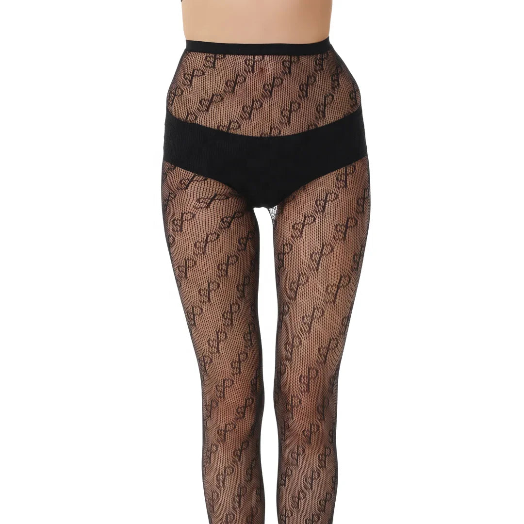Wholesale Quality Customized Words Letter Pattern High Waist Fishnet Stockings for Women
