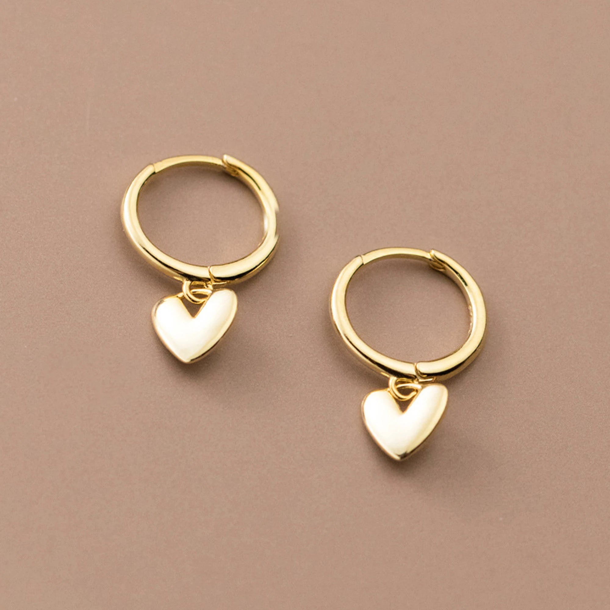 Valentines Day Gift 925 Sterling Silver Heart Shape Ear Rings Dangle Drop 18K Gold Filled Huggie Hoop Earrings