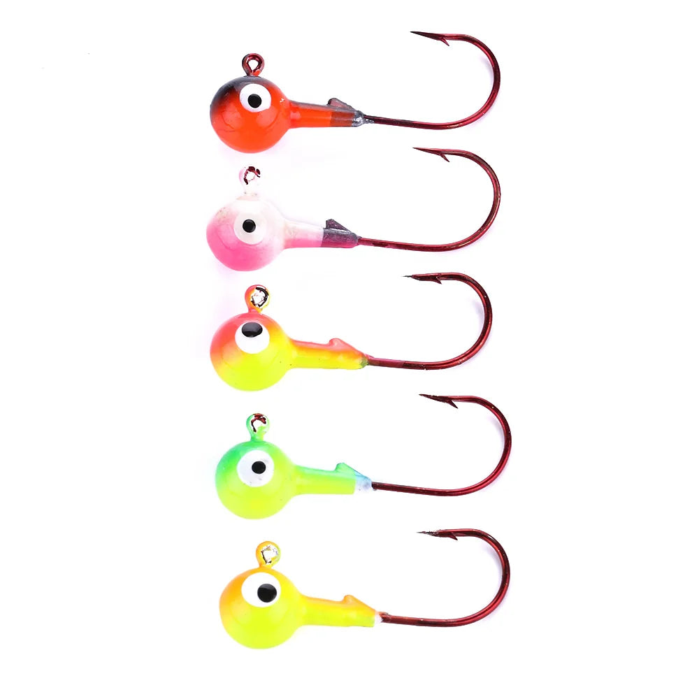 Wholesale JI006 7g 5pcs/bag Mixed Colors Fishing Hooks Big Eye Mini Lead Jig Heads MegaBDM