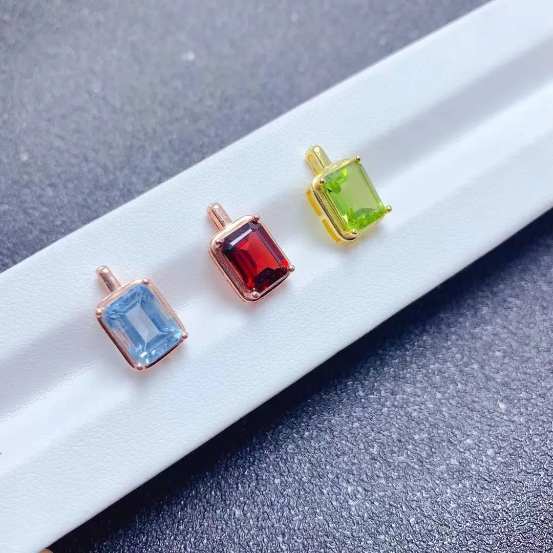 Hot Sale 925 Rose Sterling Silver Women's Pendant Necklace Gold Plated with Natural Garnet Emerald Cut Emerald for Engagement