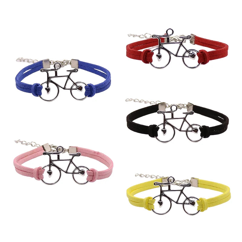 Manufacturer Cycle Bicycle Charm Cycling Theme Bracelet Men's Suede Leather Rope Ladies Bike Charm Bracelet
